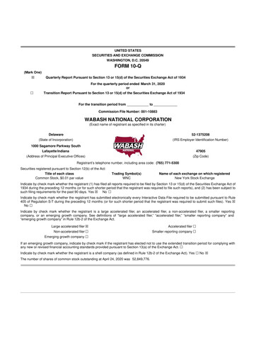 Thumbnail Wabash National
 10-Q Quarterly Report FY2020 