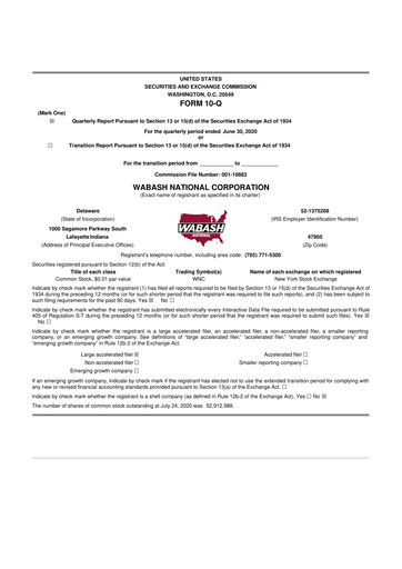 Thumbnail Wabash National
 10-Q Quarterly Report FY2020 