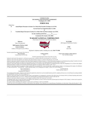 Thumbnail Wabash National
 10-K Annual Report 2020