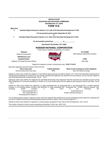 Thumbnail Wabash National
 10-Q Quarterly Report FY2021 