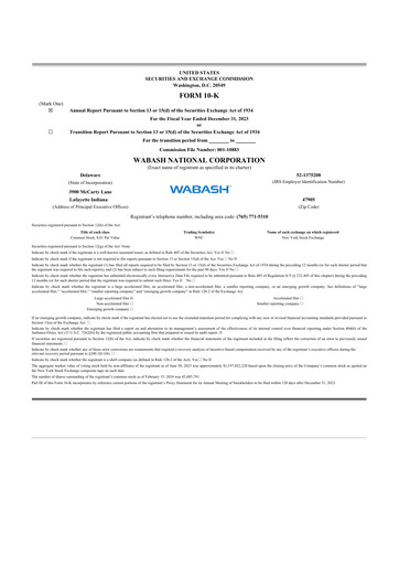 Thumbnail Wabash National
 10-K Annual Report 2023