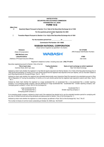 Thumbnail Wabash National
 10-Q Quarterly Report FY2025 