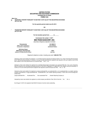 Thumbnail Mid Penn Bancorp 10-Q Quarterly Report FY2013 