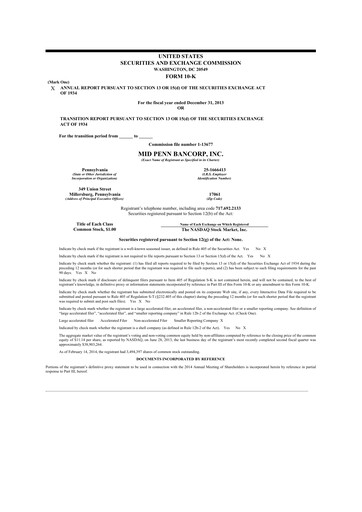 Miniature Mid Penn Bancorp 10-K Rapport annuel 2013
