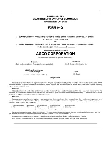 Thumbnail AGCO 10-Q Quarterly Report FY2018 