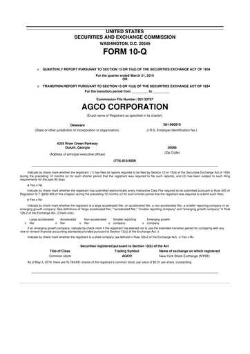 Thumbnail AGCO 10-Q Quarterly Report FY2019 