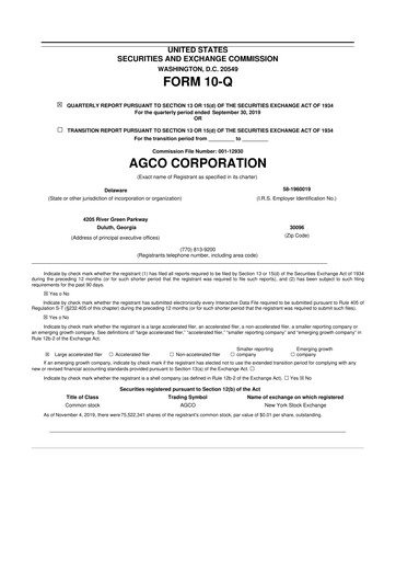 Thumbnail AGCO 10-Q Quarterly Report FY2019 