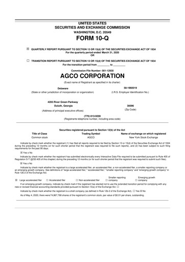 Thumbnail AGCO 10-Q Quarterly Report FY2020 