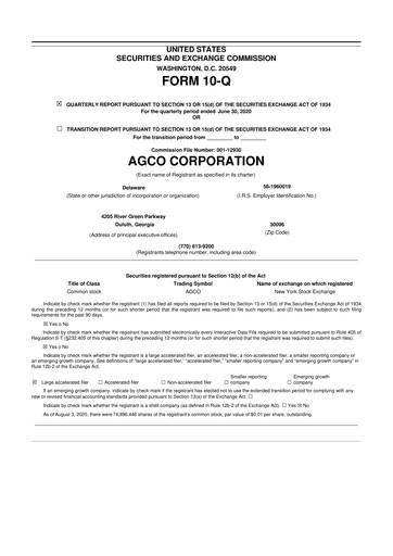 Thumbnail AGCO 10-Q Quarterly Report FY2020 