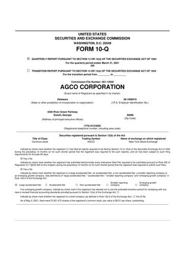 Thumbnail AGCO 10-Q Quarterly Report FY2021 