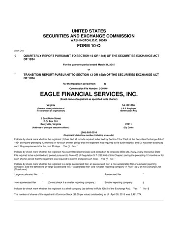 Thumbnail Eagle Financial Services 10-Q Quarterly Report FY2015 