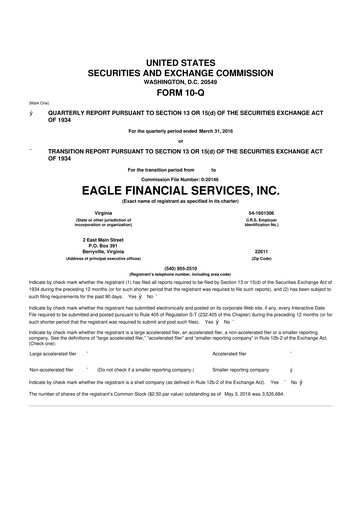 Thumbnail Eagle Financial Services 10-Q Quarterly Report FY2016 