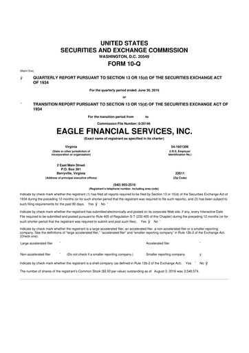 Thumbnail Eagle Financial Services 10-Q Quarterly Report FY2016 