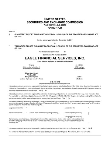 Thumbnail Eagle Financial Services 10-Q Quarterly Report FY2017 