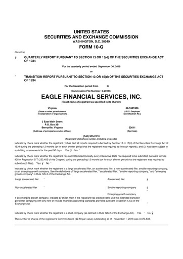 Thumbnail Eagle Financial Services 10-Q Quarterly Report FY2018 