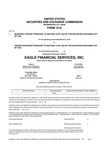 Thumbnail Eagle Financial Services 10-Q Quarterly Report FY2019 