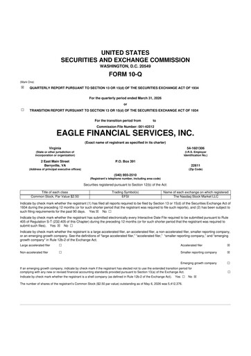Thumbnail Eagle Financial Services 10-Q Quarterly Report FY2026 