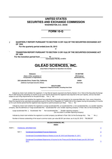 Thumbnail Gilead Sciences 10-Q Quarterly Report FY2012 