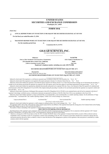 Thumbnail Gilead Sciences 10-K Annual Report 2016