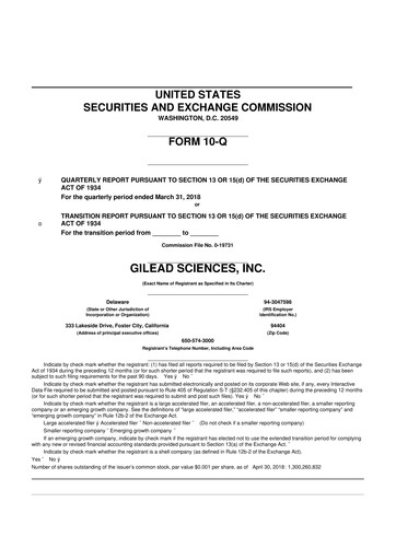 Thumbnail Gilead Sciences 10-Q Quarterly Report FY2018 