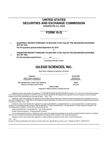 Thumbnail Gilead Sciences 10-Q Quarterly Report FY2018 