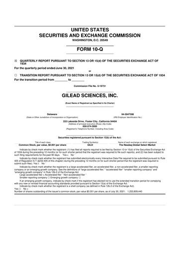 Thumbnail Gilead Sciences 10-Q Quarterly Report FY2021 