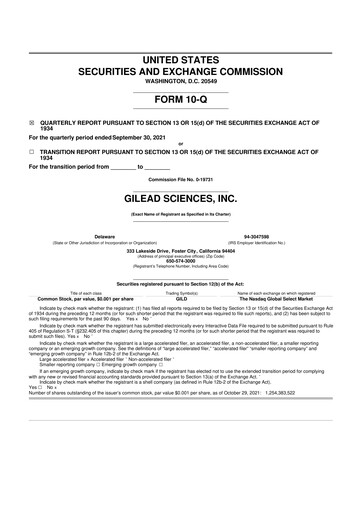 Thumbnail Gilead Sciences 10-Q Quarterly Report FY2021 