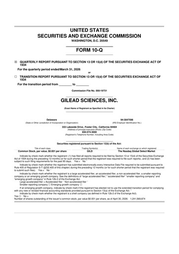 Thumbnail Gilead Sciences 10-Q Quarterly Report FY 