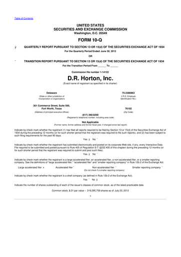 Thumbnail D. R. Horton
 10-Q Quarterly Report FY2012 