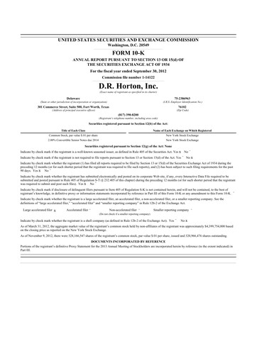 Thumbnail D. R. Horton
 10-K Annual Report 2012