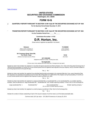 Thumbnail D. R. Horton
 10-Q Quarterly Report FY2013 