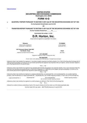 Thumbnail D. R. Horton
 10-Q Quarterly Report FY2015 