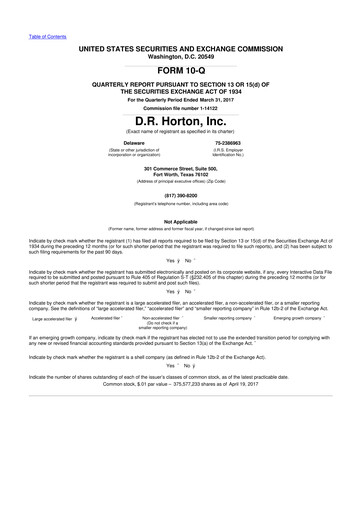 Thumbnail D. R. Horton
 10-Q Quarterly Report FY2017 