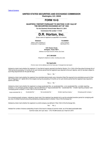 Thumbnail D. R. Horton
 10-Q Quarterly Report FY2019 