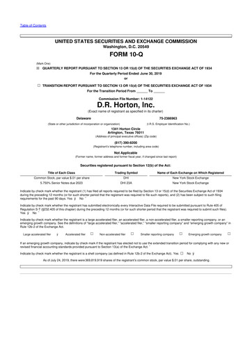 Thumbnail D. R. Horton
 10-Q Quarterly Report FY2019 