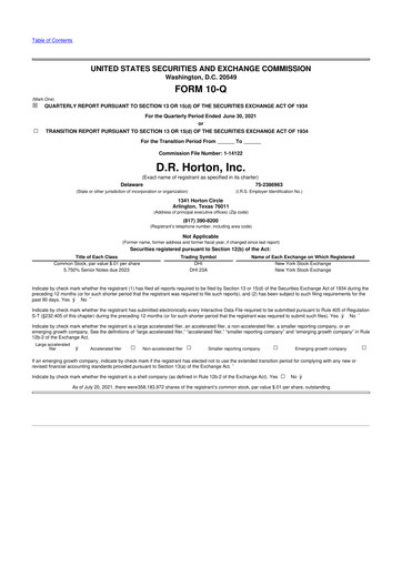 Thumbnail D. R. Horton
 10-Q Quarterly Report FY2021 