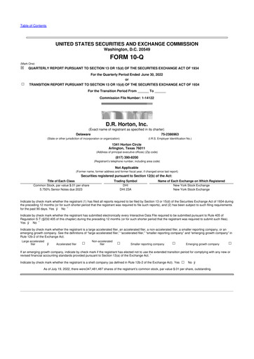 Thumbnail D. R. Horton
 10-Q Quarterly Report FY2022 