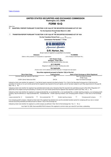 Thumbnail D. R. Horton
 10-Q Quarterly Report FY 