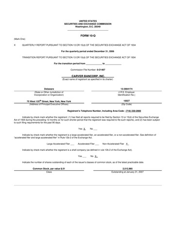 Thumbnail Carver Bancorp 10-Q Quarterly Report FY 