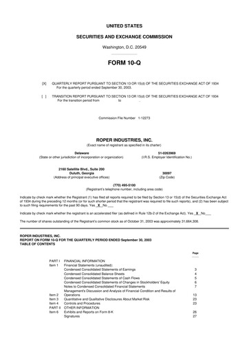Miniature Roper Technologies 10-Q Rapport trimestriel  