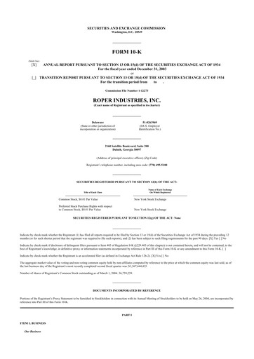 Thumbnail Roper Technologies 10-K Annual Report 