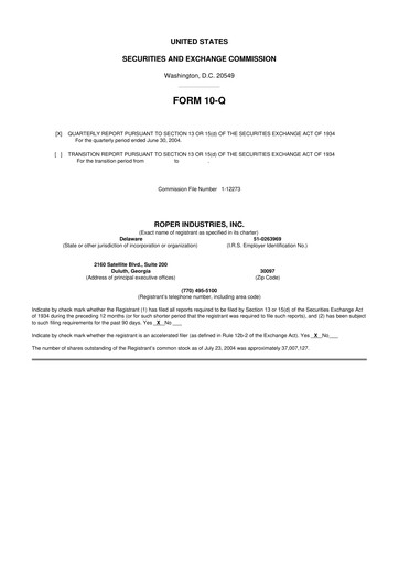 Miniature Roper Technologies 10-Q Rapport trimestriel  