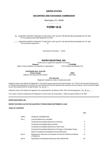 Miniature Roper Technologies 10-Q Rapport trimestriel  