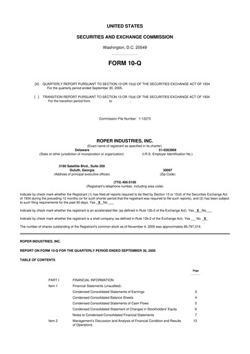 Miniature Roper Technologies 10-Q Rapport trimestriel  