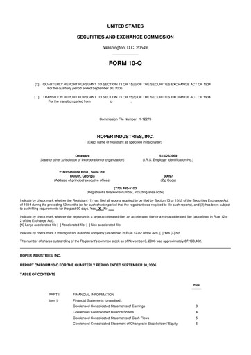 Miniature Roper Technologies 10-Q Rapport trimestriel  