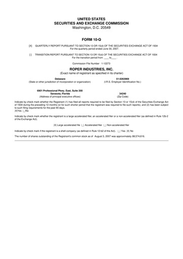 Miniature Roper Technologies 10-Q Rapport trimestriel  