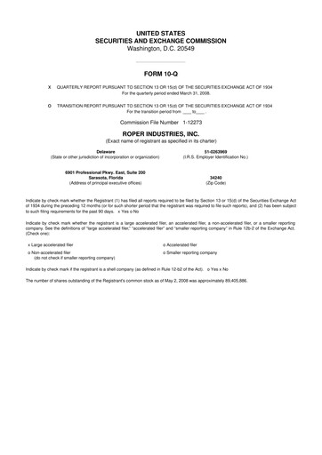 Miniature Roper Technologies 10-Q Rapport trimestriel  