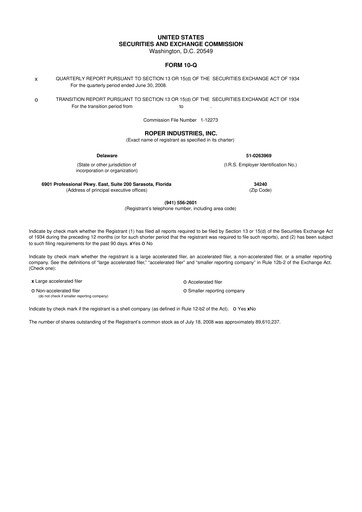 Miniature Roper Technologies 10-Q Rapport trimestriel  