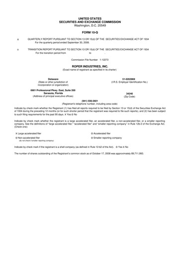 Miniature Roper Technologies 10-Q Rapport trimestriel  