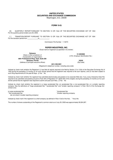 Miniature Roper Technologies 10-Q Rapport trimestriel  